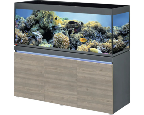 Aquariumkombination EHEIM incpiria 530 marine mit LED-Beleuchtung, Förderpumpe, Filterbecken und beleuchtbaren Unterschrank graphit/ rustic Eiche