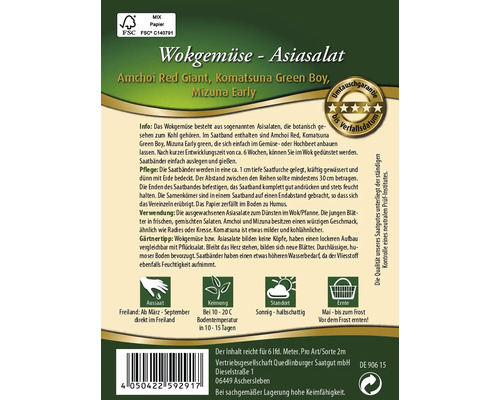 Samentüte Wokgemüse Asiasalat, Mischung aus Amchoi Red Giant, Komatsuna Green Boy und Mizuna Early
