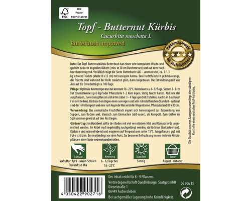 Topf Butternut Kürbis Saatgutpackung