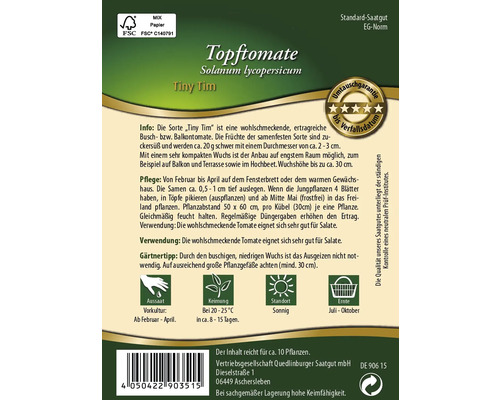 Samenpackung Topftomate Solanum lycopersicum Tiny Tim