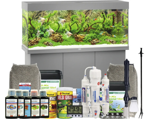 Aquarium online 240L, Silbergrau mit Unterschrank.