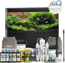 Komplettes Aquariumset mit Aquarium, Unterschrank, Wasseraufbereiter, Dünger, Bodengrund, Thermometer und Fischfutter