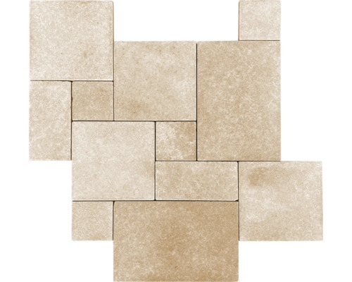 Muster aus beigefarbenen Pflastersteinen verschiedener Größen