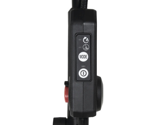 Nahaufnahme eines schwarzen Geräts mit verschiedenen Tasten zur Steuerung von Funktionen