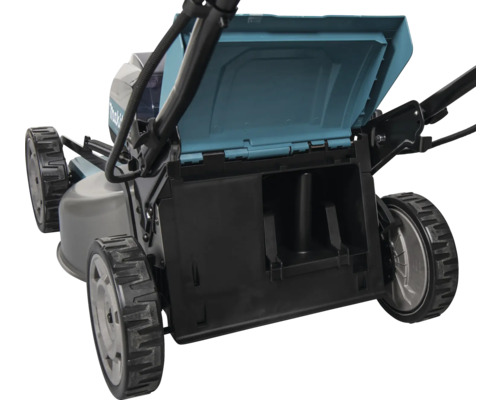 Rasenmäher mit geöffnetem Fangkorb