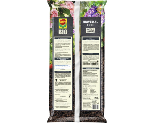 Compo Bio Universalerde, 20 Liter Sack, torffreie Blumenerde für Garten, Balkon und Terrasse