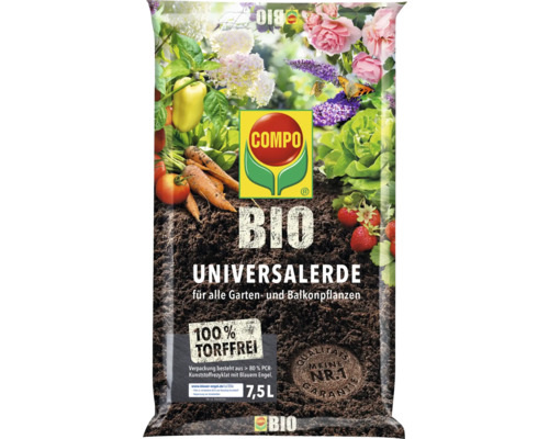 Universal-Erde torffrei COMPO BIO für alle Gartenpflanzen und Balkonpflanzen 7,5 L