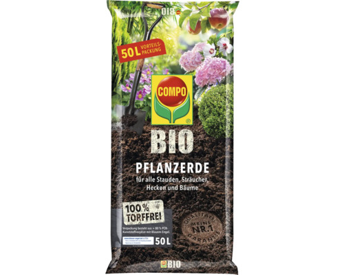 Pflanzerde COMPO BIO 50 L torffrei für alle Stauden, Stäucher, Hecken und Bäume