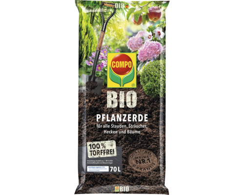 Pflanzerde COMPO BIO 70 L torffrei für alle Stauden, Sträucher, Hecken und Bäume