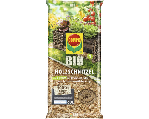 Holzhackschnitzel COMPO BIO Holzschnitzel 60 L als 1.Schicht im Hochbeet oder zur dekorativen Abdeckung