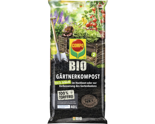Packung Bio Gärtnerkompost von Compo, 40 Liter, torffrei, zur Verbesserung des Gartenbodens
