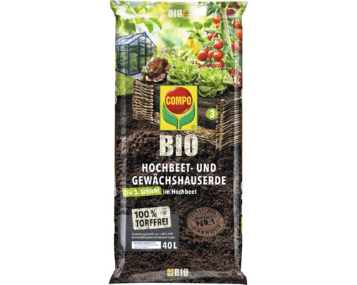 Hochbeet- und Gewächshauserde COMPO BIO 40 L torffrei Sack mit Compo Bio Hochbeet- und Gewächshauserde, 40 Liter, torffrei