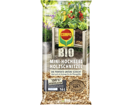 Holzhackschnitzel COMPO BIO Holzschnitzel 16 L als 1.Schicht im Hochbeet oder zur dekorativen Abdeckung