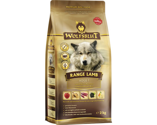 Hundefutter trocken WOLFSBLUT Range Lamb Adult Lamm mit Vollkornreis, Äpfeln, Birnen mit wertvollen Superfoods, getreidefrei, Glutenfrei 2 kg