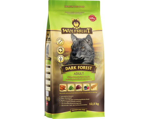 Hundefutter trocken WOLFSBLUT Dark Forest Adult, Wild mit Süßkartoffeln mit wertvollen Superfoods, getreidefrei, Glutenfrei 12,5 kg