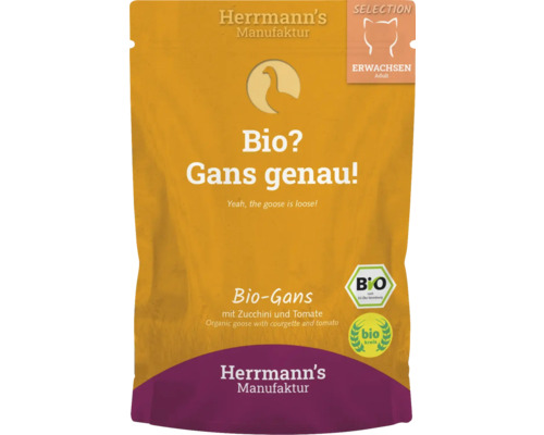 Herrmanns Manufaktur Bio Katzenfutter Gans mit Zucchini und Tomate für ausgewachsene Katzen