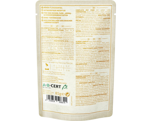 Informationen zum Katzenfutter mit Ente