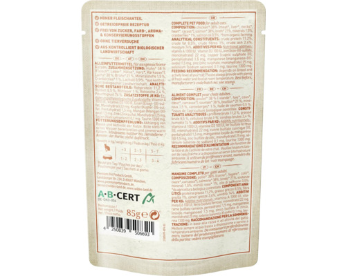 Verpackung Katzenfutter mit Huhn und Lachs