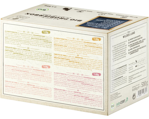 Wildes Land Bio-Probierbox für Katzen, 6 x 85 Gramm
