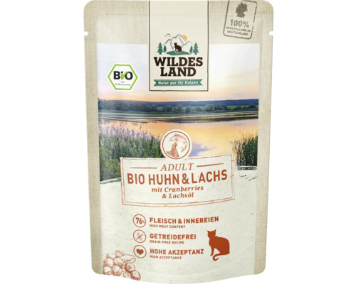 Wildes Land Adult Bio Hühnchen und Lachs Katzenfutter