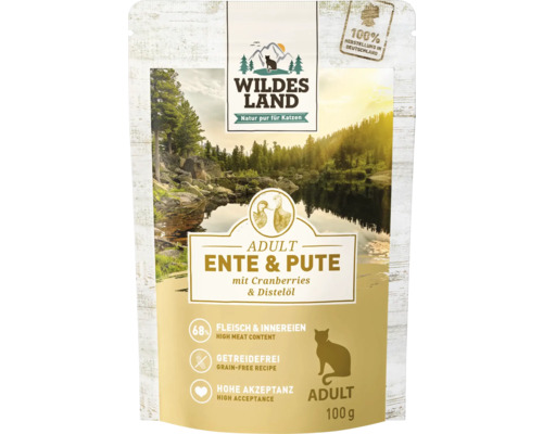 Wildes Land Katzenfutter Adult Ente und Pute 100 Gramm