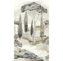 Illustration einer Landschaft mit Zypressen und Bäumen