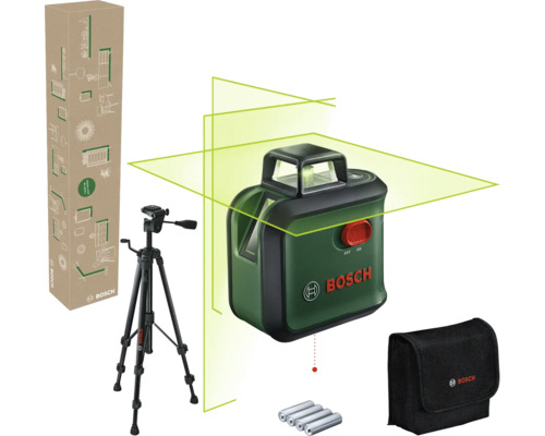 Kreuzlinien-Laser Bosch AdvancedLevel 360 inkl. 4 x 1,5-V Batterien (AA) und Tasche Bosch Kreuzlinienlaser Set mit Stativ, Batterien und Tasche