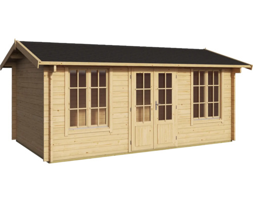 Holzgartenhaus mit Fenstern und Doppeltür