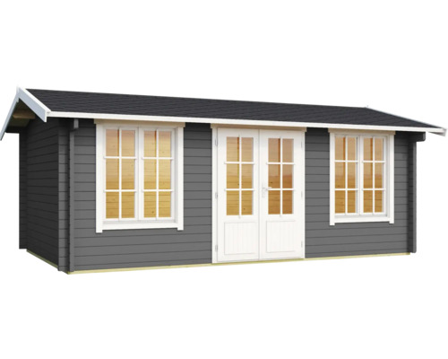 Gartenhaus aus Holz mit Fenstern und Doppeltür