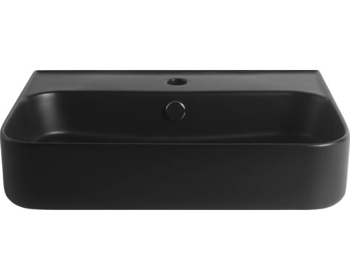 Schwarzes Keramik Waschbecken mit Hahnloch und Überlauf