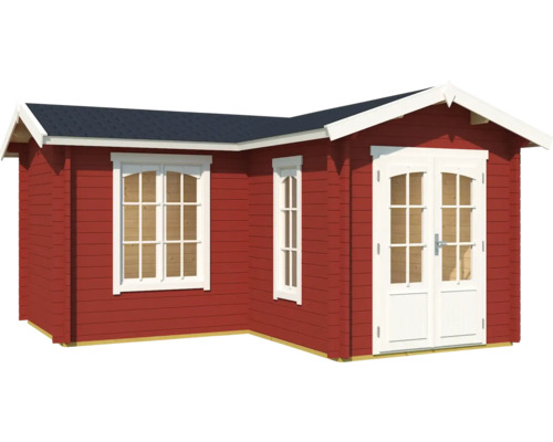 Gartenhaus aus Holz mit Fenstern und Doppeltür