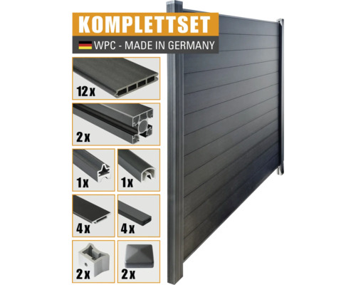 Komplettset WPC Zaun aus Deutschland mit Einzelteilen
