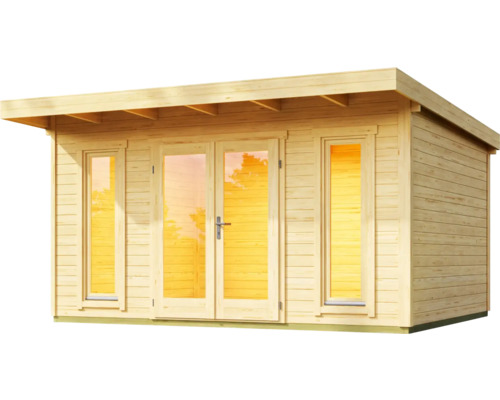 Holzgartenhaus mit Fenstern und Doppeltür