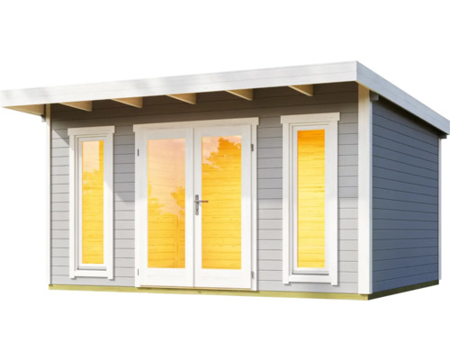 Holzgartenhaus mit Fenstern und Doppeltür