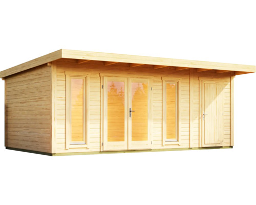 Holzgartenhaus mit Fenstern und Türen