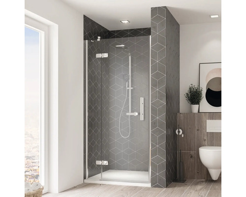Drehtür für Nische Breuer Avanta 120 cm Anschlag links Klarglas Profilfarbe chrom Badezimmer mit Duschkabine, Toilette und Dekoration