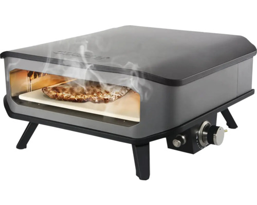 Gas Pizzaofen mit Pizza auf einem Pizzastein
