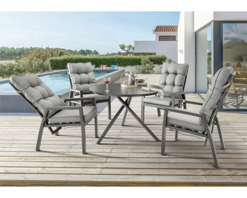 Gartenmöbelset Dining-Set Destiny GARDA BARLETTA 4 -Sitzer bestehend aus: 4 Sessel, Tisch Aluminium Anthrazit