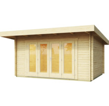 Holzgartenhaus mit Flügeltüren und Flachdach