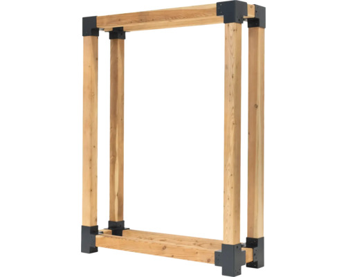 Brennholzregal aus Holz mit Metallecken