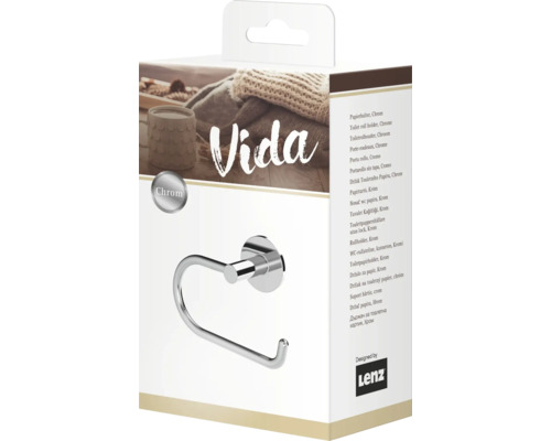 Vida Papierhalter aus Chrom in Produktverpackung