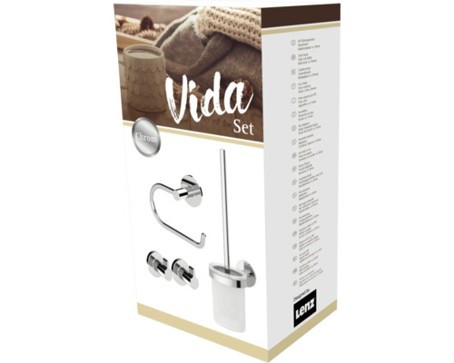 Vida Badaccessoires Set mit WC-Bürste, Papierhalter und zwei Haken