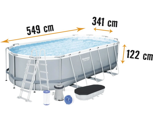 Bestway Frame Pool Set mit Leiter, Filterpumpe und Abdeckplane, circa 549 cm mal 341 cm mal 122 cm