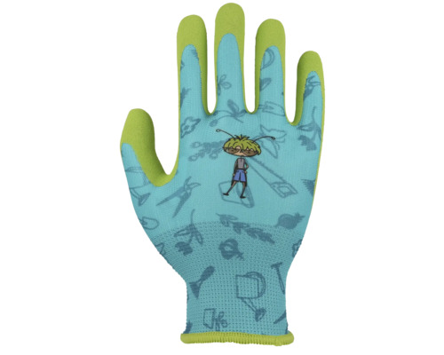 Kinderhandschuh FloraSelf Floralie Gärtnern mit Kids Gr. 4 grün blau mit Aufdruck Gartengerätehandschuh mit Gartenmotiv