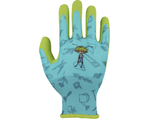 Kinderhandschuh FloraSelf Floralie Gärtnern mit Kids Gr. 6 grün blau mit Aufdruck Gartenhandschuh mit Gartenmotiv