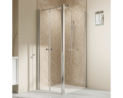Duschtür für Seitenwand mit Pendeltür BREUER Elana 2.0 90 x 200 cm Profil rund silber Klarglas Reversibel Puffergriff