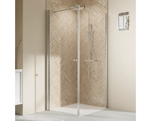 Duschtür für Seitenwand mit Pendeltür BREUER Elana 2.0 80 x 200 cm Profil rund chrom Klarglas Reversibel Puffergriff