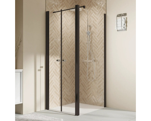 Duschtür für Seitenwand mit Pendeltür BREUER Elana 2.0 80 x 200 cm Profil rund schwarz Klarglas Reversibel Puffergriff
