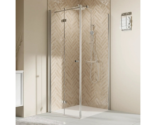 Duschtür für Seitenwand mit Drehfalttür BREUER Elana 2.0 90 x 200 cm Profil rund silber Klarglas Türanschlag links Puffergriff