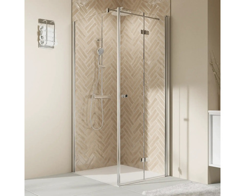Duschtür für Seitenwand mit Drehfalttür BREUER Elana 2.0 80 x 200 cm Profil rund silber Klarglas Türanschlag rechts Puffergriff